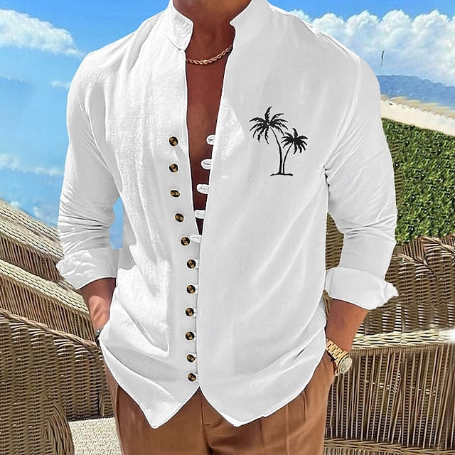 Button Men's Up Summer Linen Shirt Wear Beach