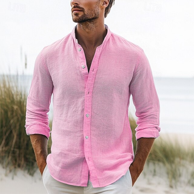White Up Pink Button Black Summer Men's Shirt