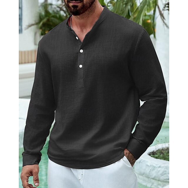 Cotton Men's Casual Popover Linen Shirt
