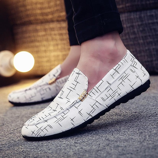 – Printed Loafers Casual White Men's Lightweight Slip-On