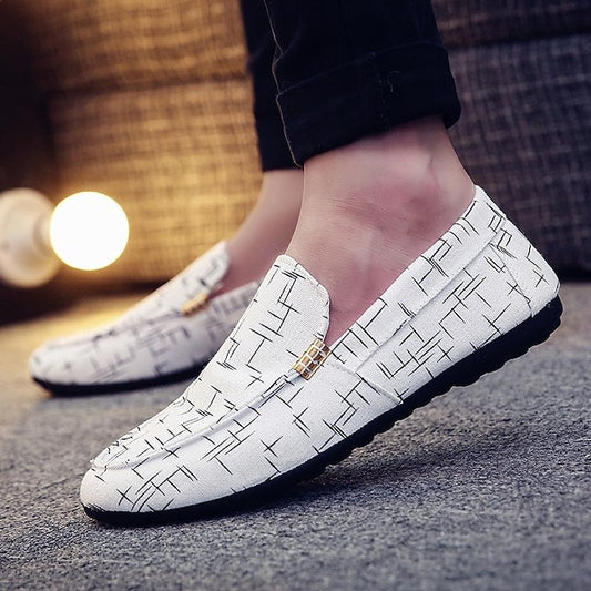– Printed Loafers Casual White Men's Lightweight Slip-On