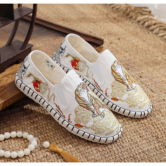 White Espadrille Men's Shoes Slip-On Artistic with