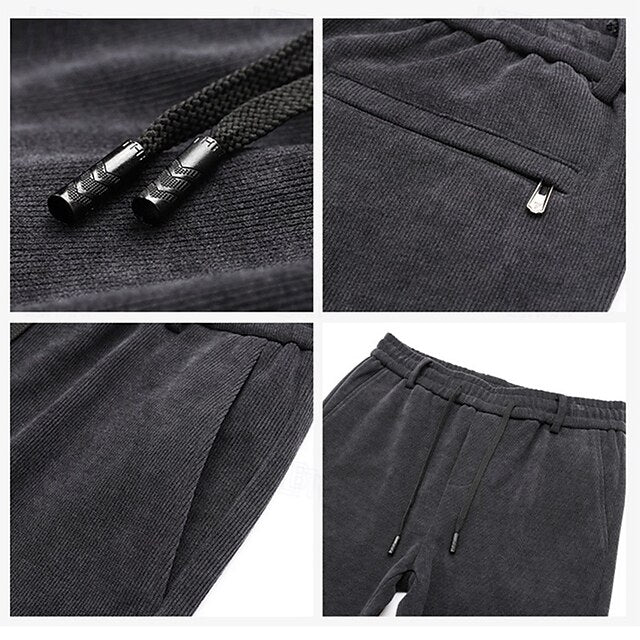 Colored Pants Trousers Solid Corduroy Casual Men's