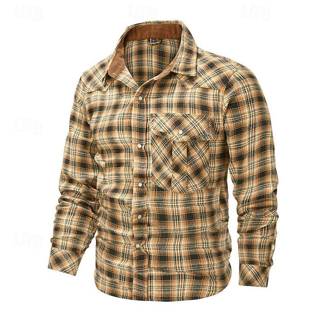 Shirt Casual Up Men's Button Plaid
