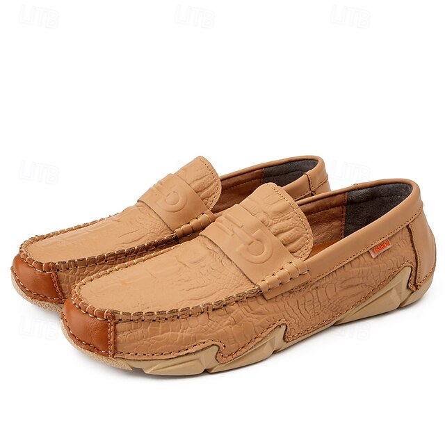 Leather Black with Loafers Faux Men's White Crocodile