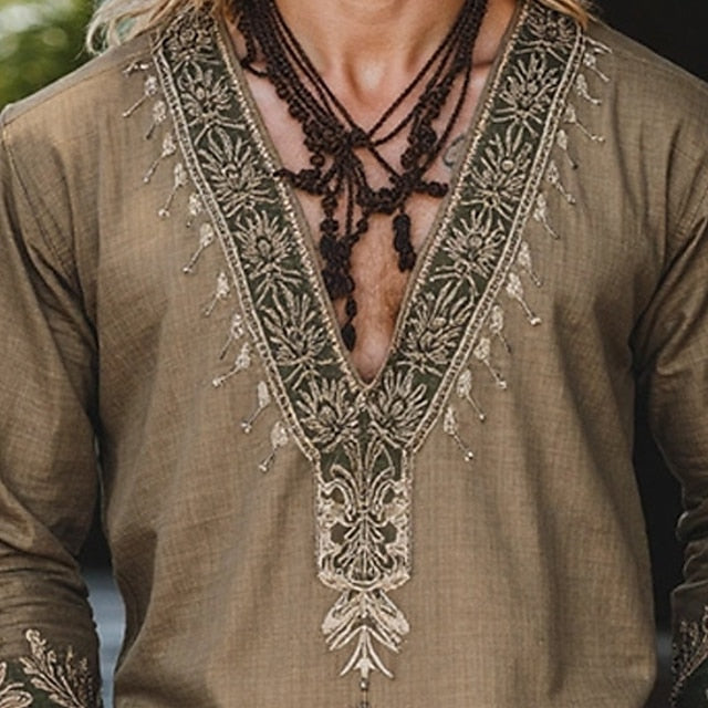 Summer Linen Men's Collar Band Shirt
