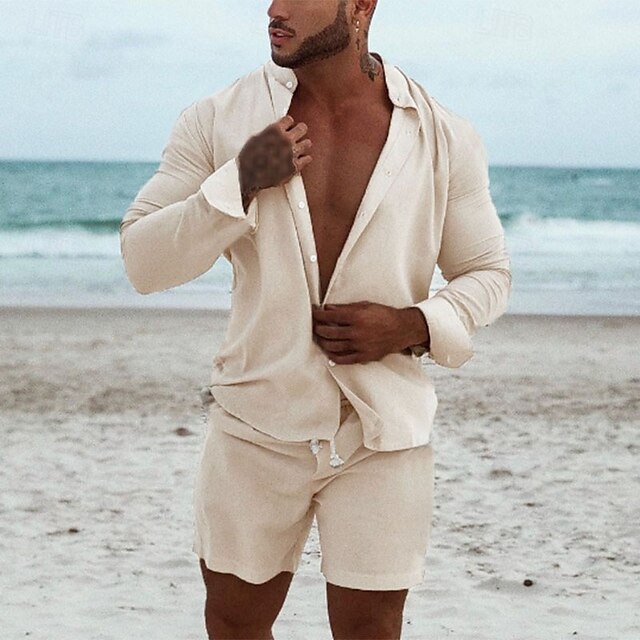 Shirt Men's Cotton Up Casual Button Linen