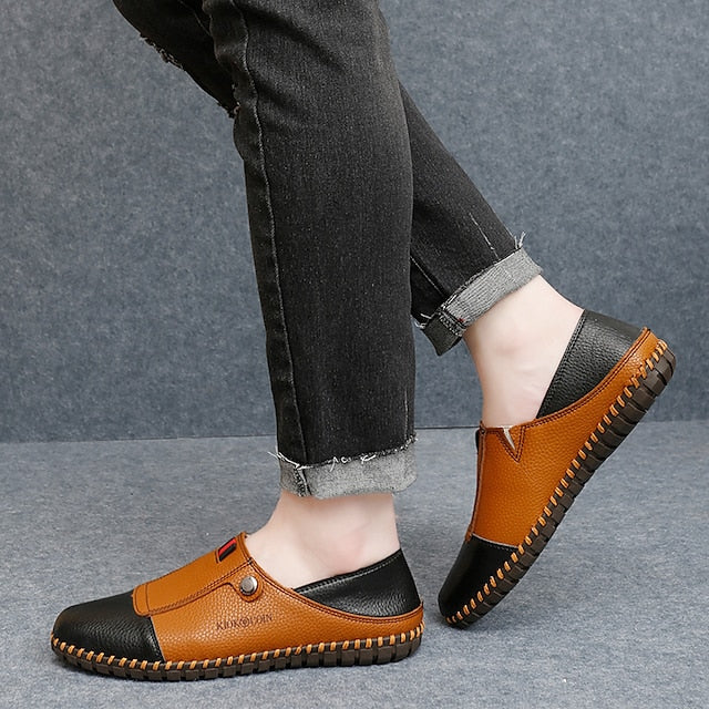 – Men's Leather Driving Loafers Slip-On Casual Two-Tone