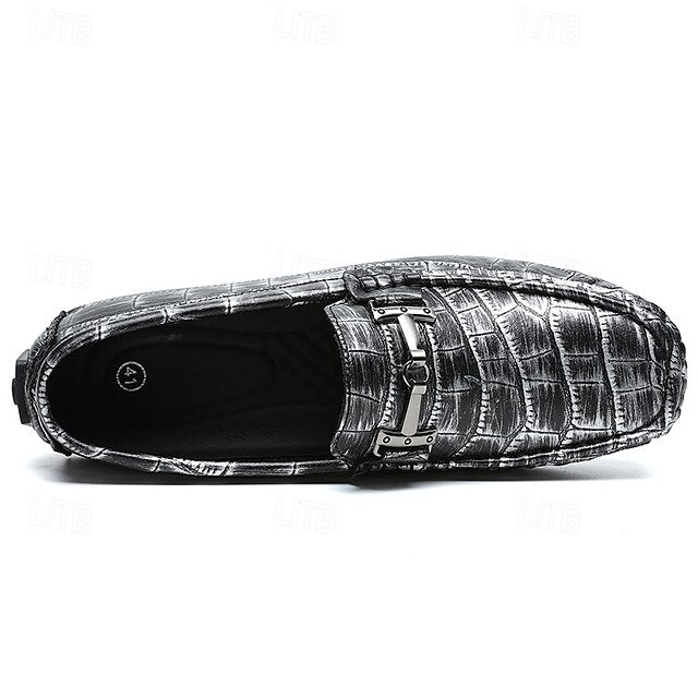 Pattern Leather Faux - Purple Crocodile Men's Loafers