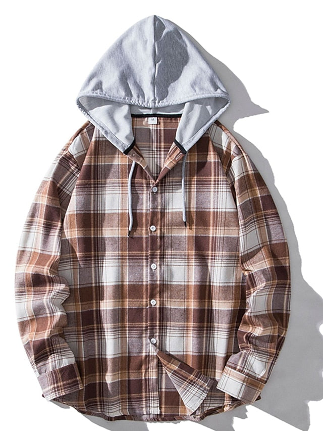 Button Casual Men's Black Up Hooded Shirt