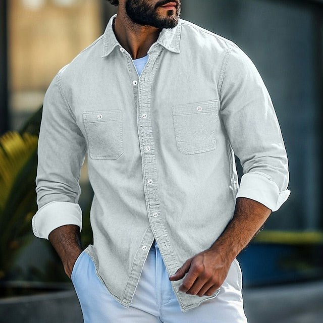 Up Casual Men's Shirt Chambray Button