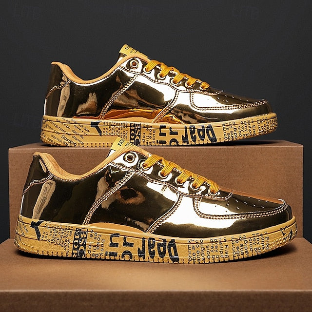 Printed Metallic Gold Sneakers Men's with Sole - Stylish