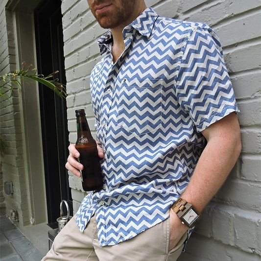Casual Men's Beach Button Shirt Summer Up