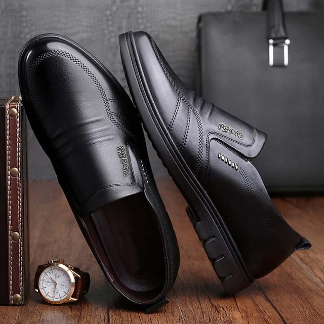 Men's Loafers Comfortable Black Faux Leather – Slip-On