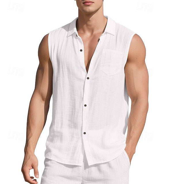 Linen Sleeveless Wear Men's Summer Beach Shirt
