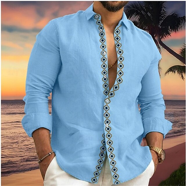 Shirt Beach Casual Summer Up Button Men's