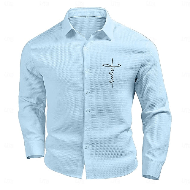 Men's Stripes Sleeve Lapel Shirt Short Beach Light Grey