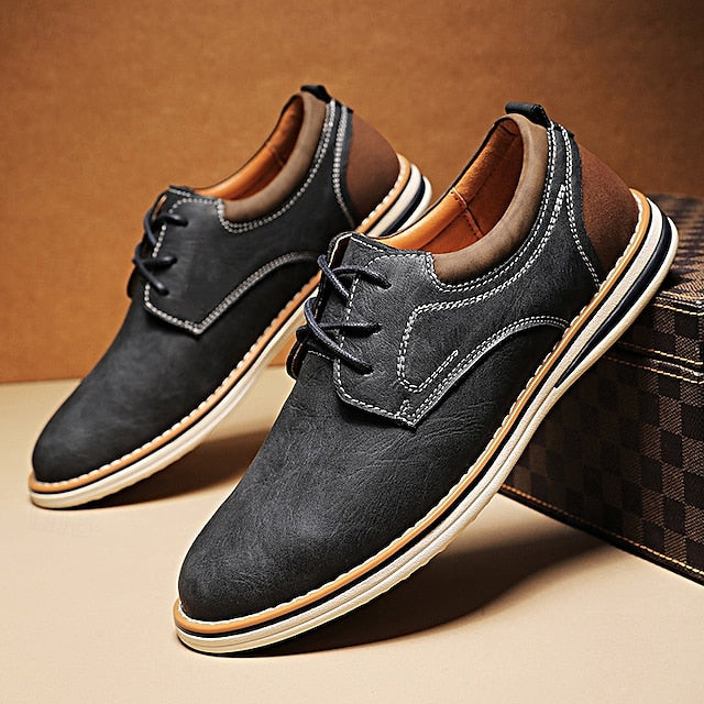 Casual Leather Shoes Derby Brown Faux – Lightweight Men’s
