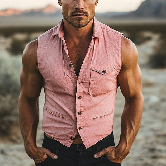 Button Beach Men's Casual Shirt Up Summer