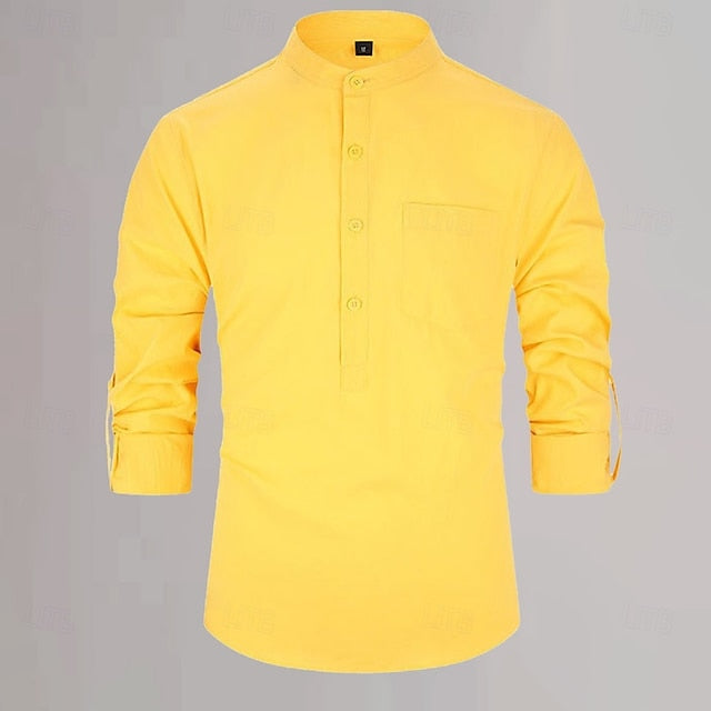 Plain Wear Linen White Daily Shirt Cotton Men's Black