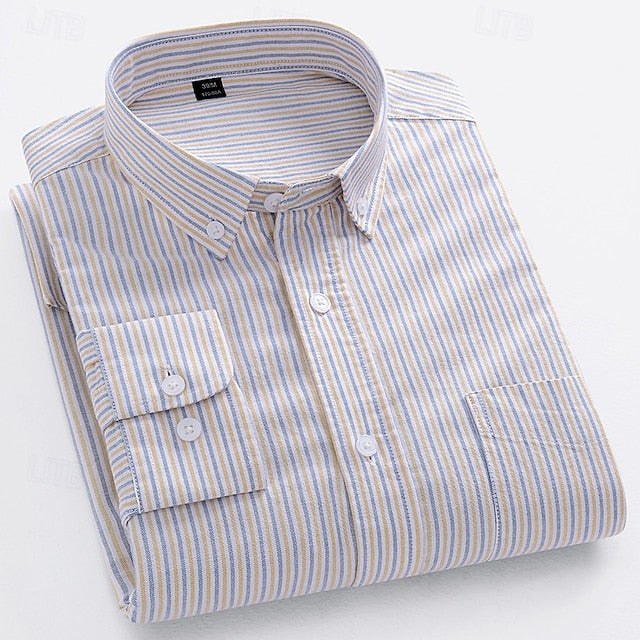 Down Long-Sleeve Button Men's Shirts Dress Striped