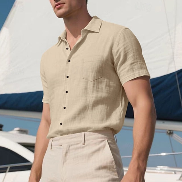 Casual Men's Cotton Shirt Linen Up Button
