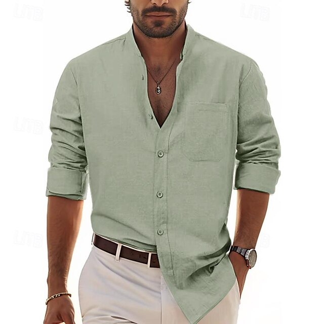 White Men's Chinese Cotton Linen Shirt