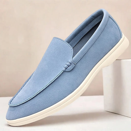 Slip-On Breathable Men's Faux – Casual Light Blue Loafers
