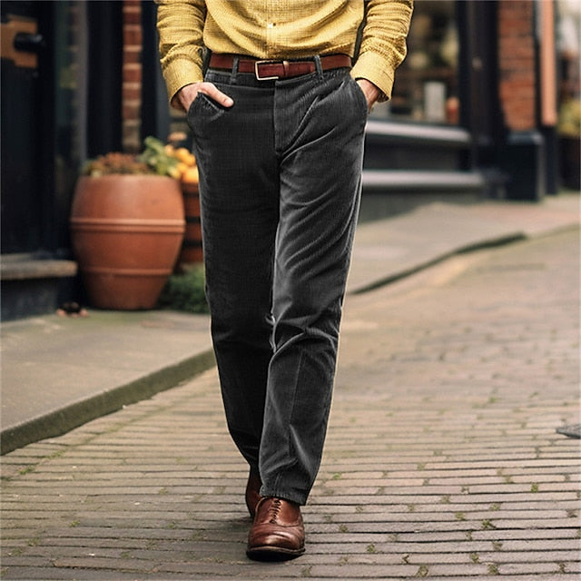 Front Trousers Corduroy Pants Casual Men's Pocket