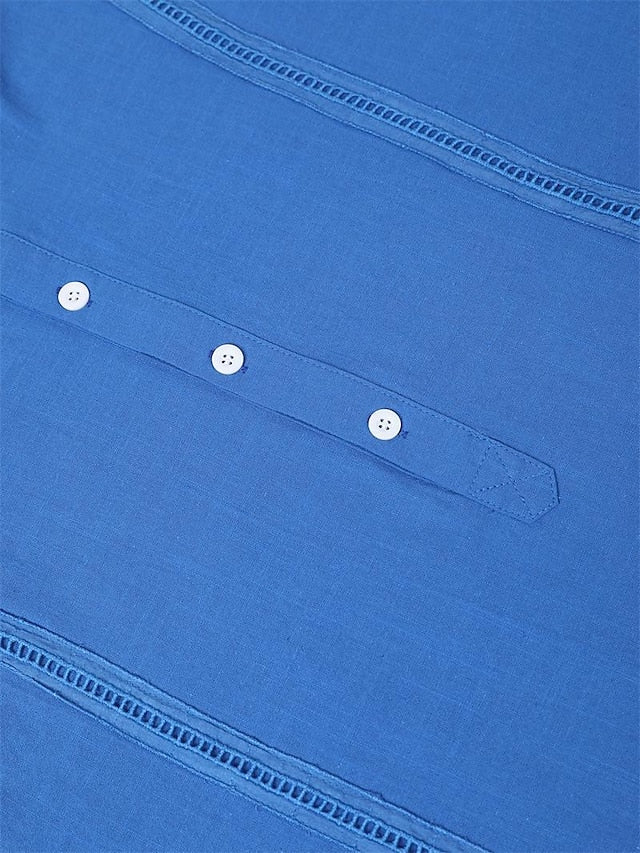 Men's Linen Shirt Guayabera Band Collar
