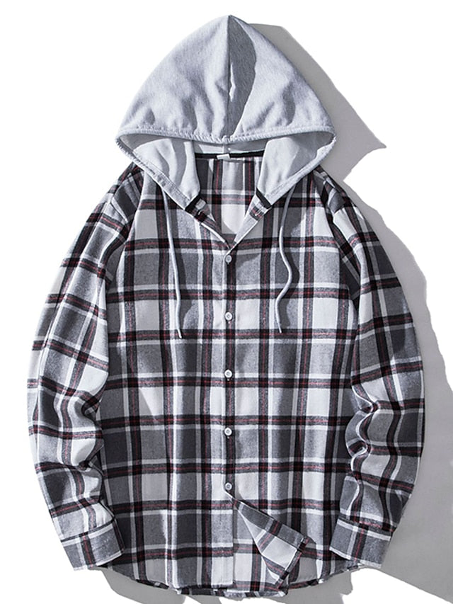 Button Casual Men's Black Up Hooded Shirt