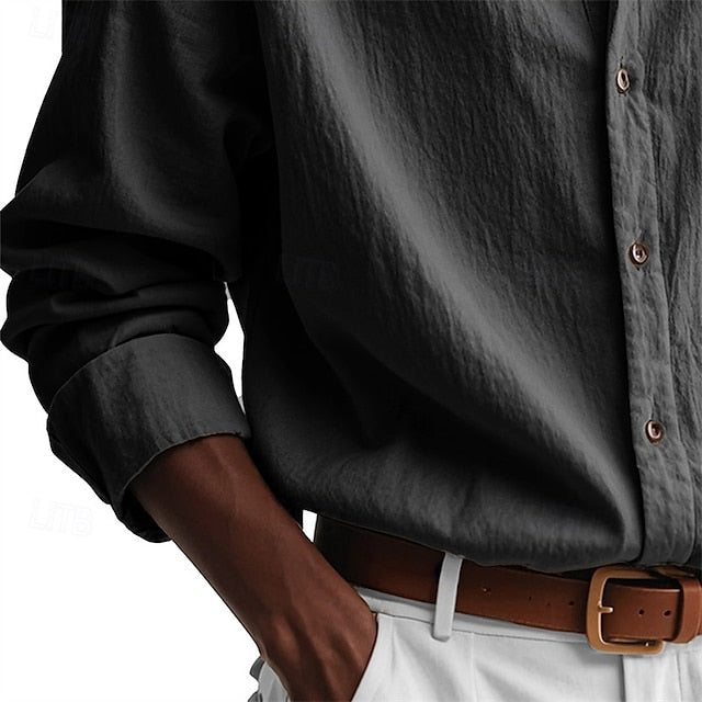 Green Up Button Men's White Shirt Light Casual