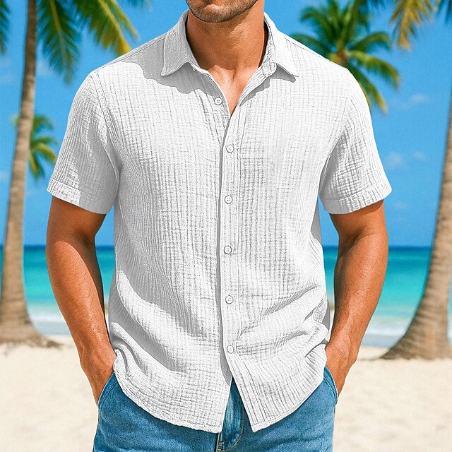 Shirt Plain Men's Summer Beach Linen
