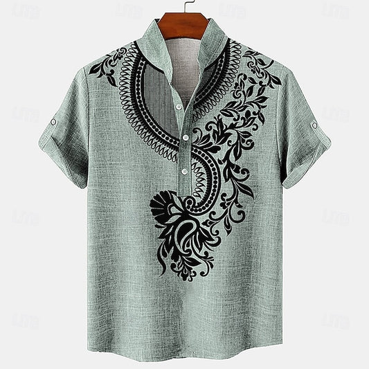 Shirt Linen Henley Retro Men's Shirts Vintage