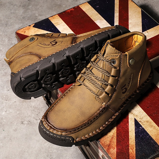 Casual Men's Lace-Up Leather Ankle Vintage Boots –