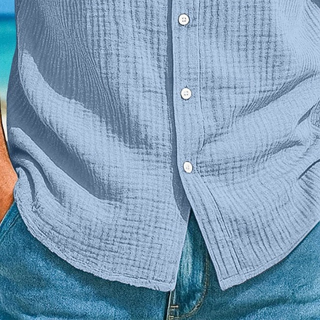 Shirt Plain Men's Summer Beach Linen