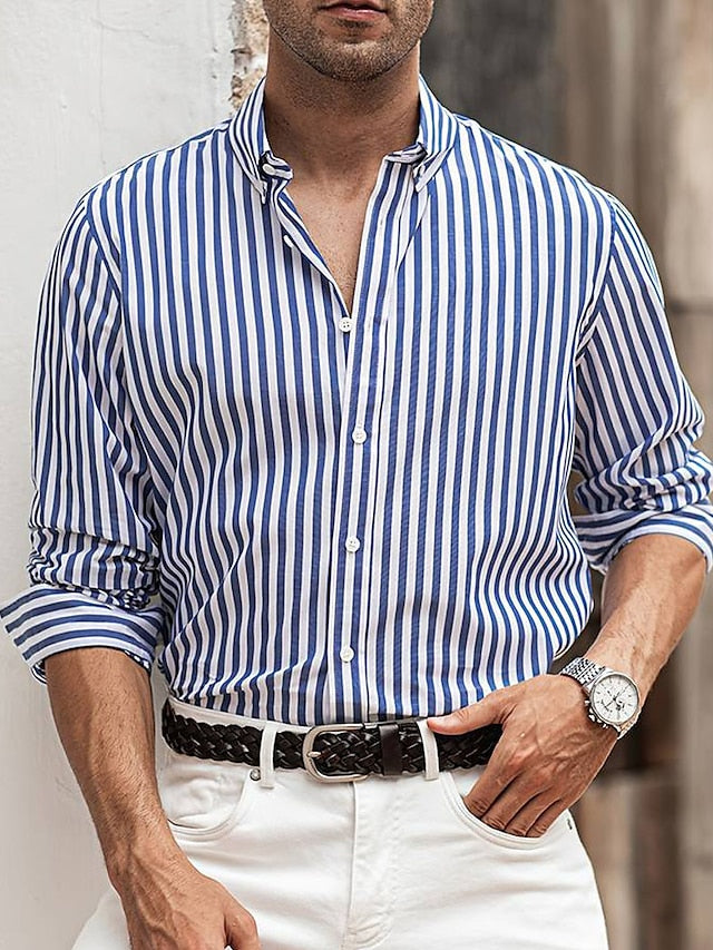 Striped Shirts Button Up Men's Casual Shirt