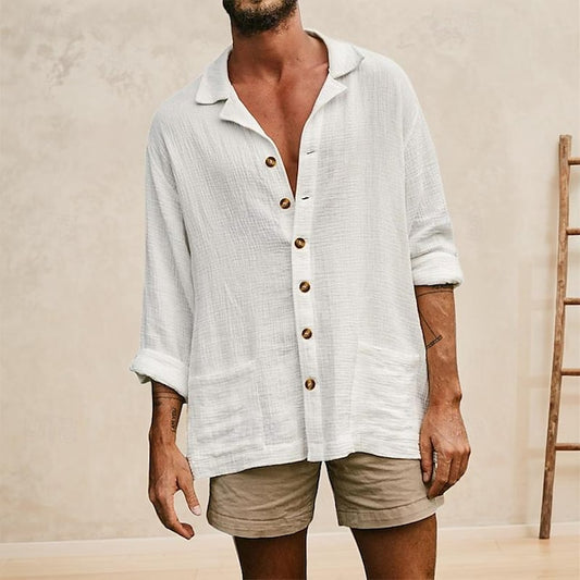 Men's Shirt Linen Cotton White