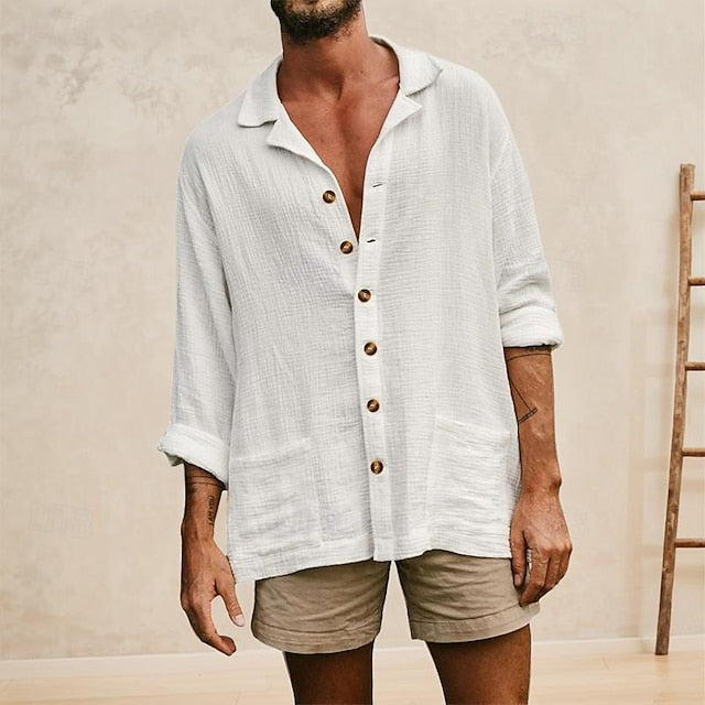 Men's Cotton Linen Shirt White