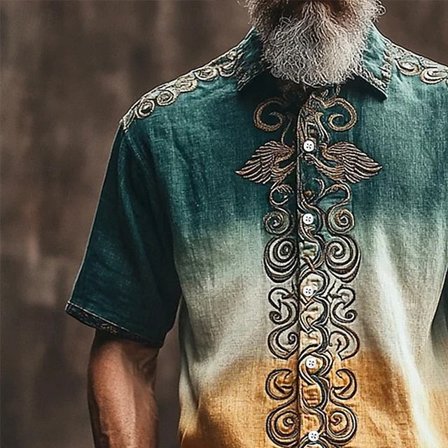 Men's Summer Shirt Button Linen Beach Wear Up