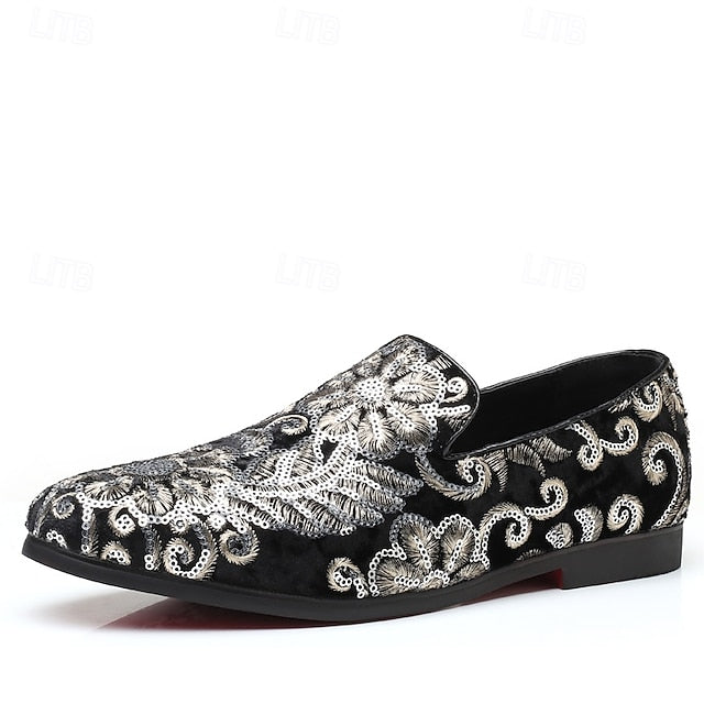 Slip-On – Stylish Floral Men's Embroidered Purple Loafers
