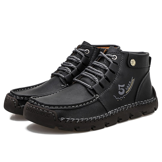 Casual Men's Lace-Up Leather Ankle Vintage Boots –