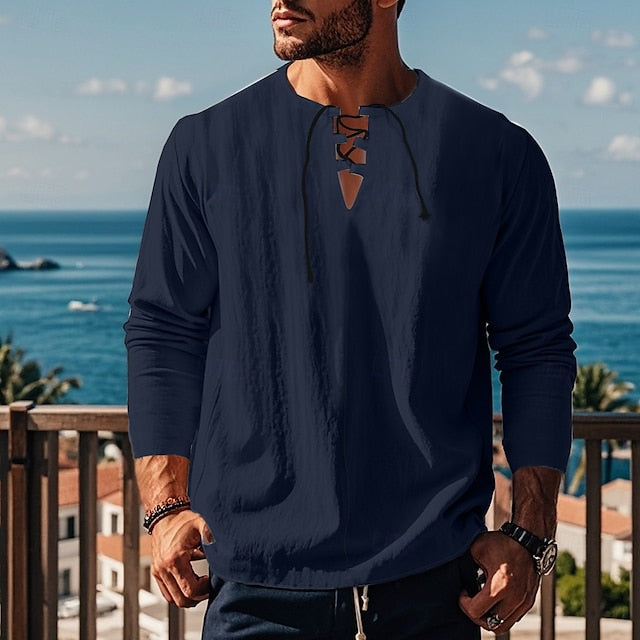 Cotton Linen Shirt Beach Plain Men's Summer