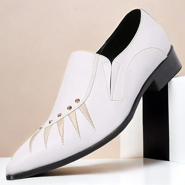 Cowhide Men's Premium with Loafers Studded White Slip-On