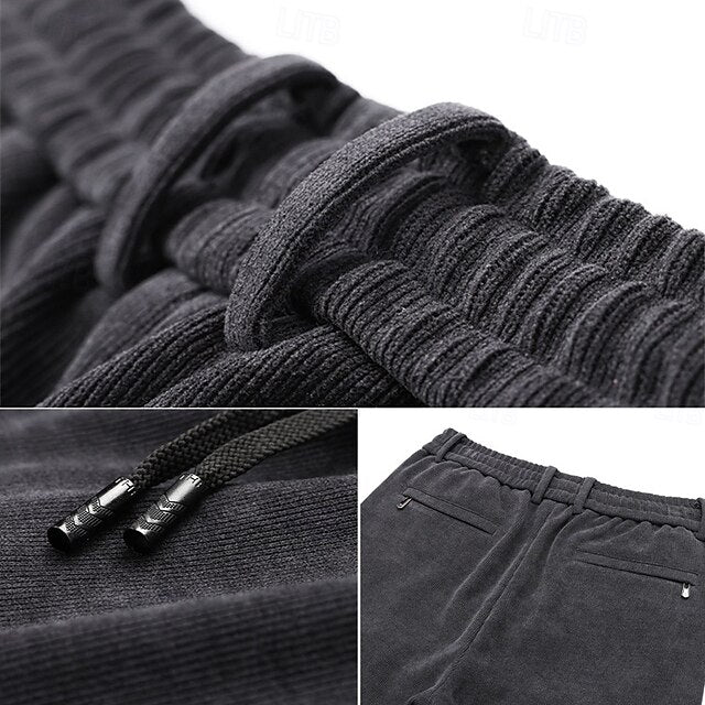 Colored Pants Trousers Solid Corduroy Casual Men's