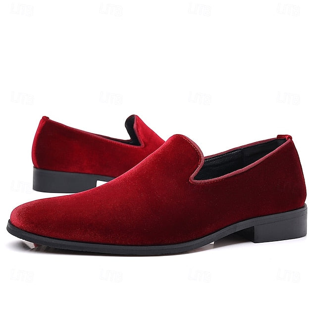 Red Dress Velvet Men's Shoes Slip-On