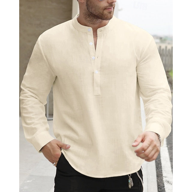 Cotton Men's Casual Popover Linen Shirt