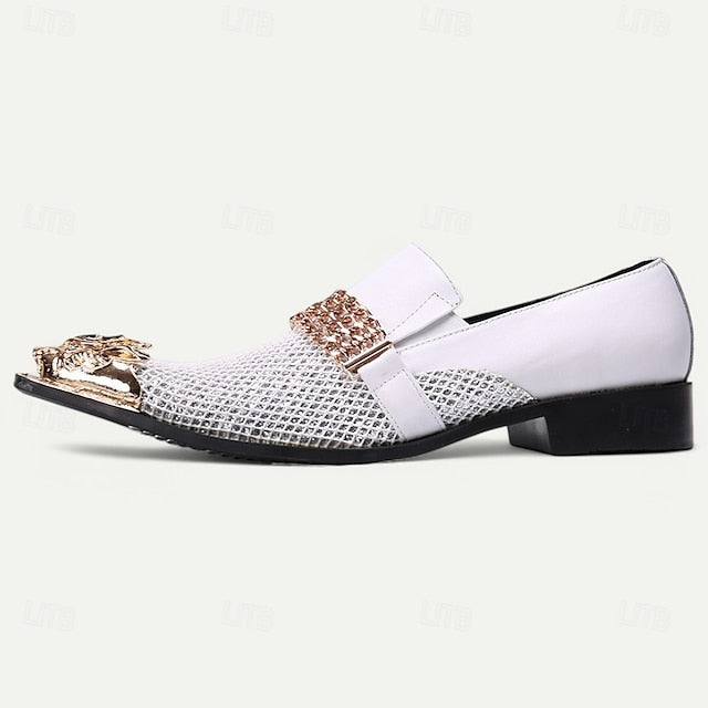 Loafers with Metallic Premium Men's Cowhide Slip-On White