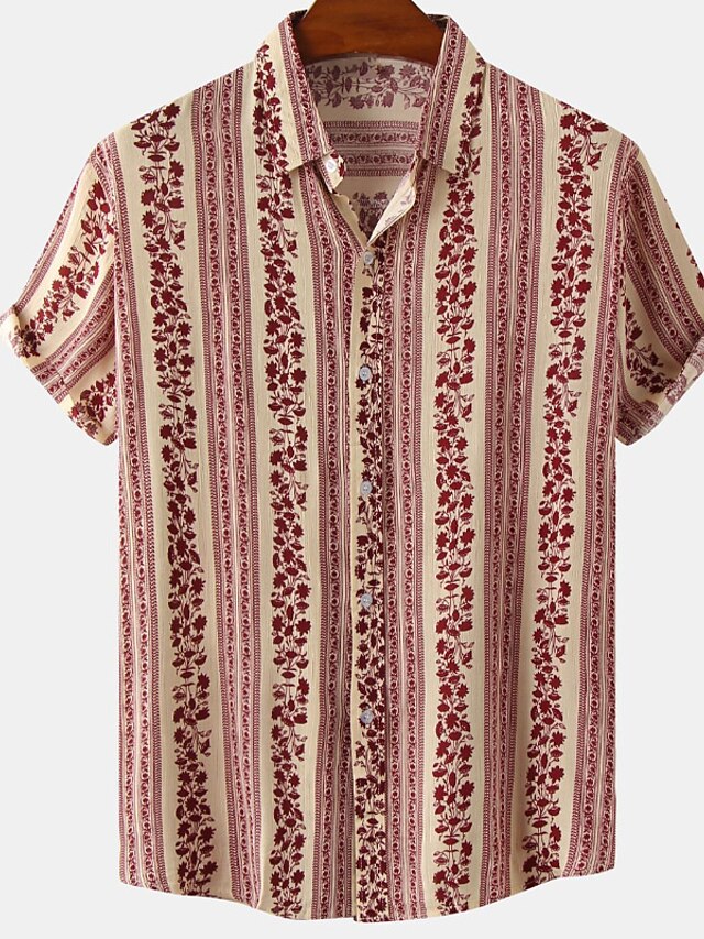 Casual Green Men's Shirts Striped Shirt Red Black