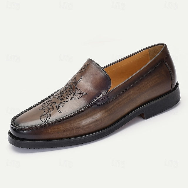 Burgundy Leather Loafers Men's with Stitching Decorative